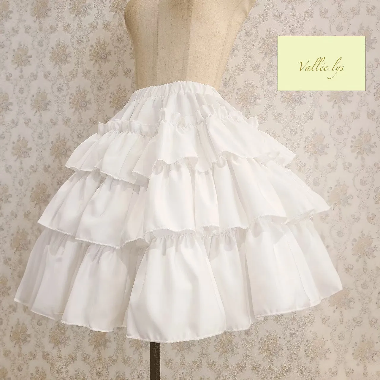 【Vallée lys】ヴァレリス　“Pivoine”Frill Skirt 　 White/Wine/新色TealGreen/Navy/ Black