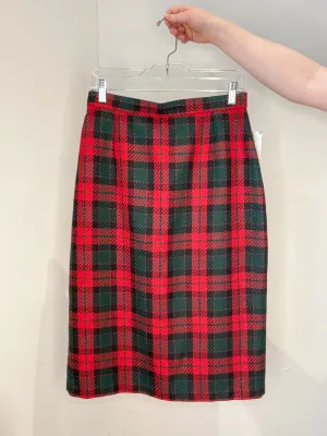 Vintage Marks & Spencer Red Plaid Wool Blend Midi Pencil Skirt - Small