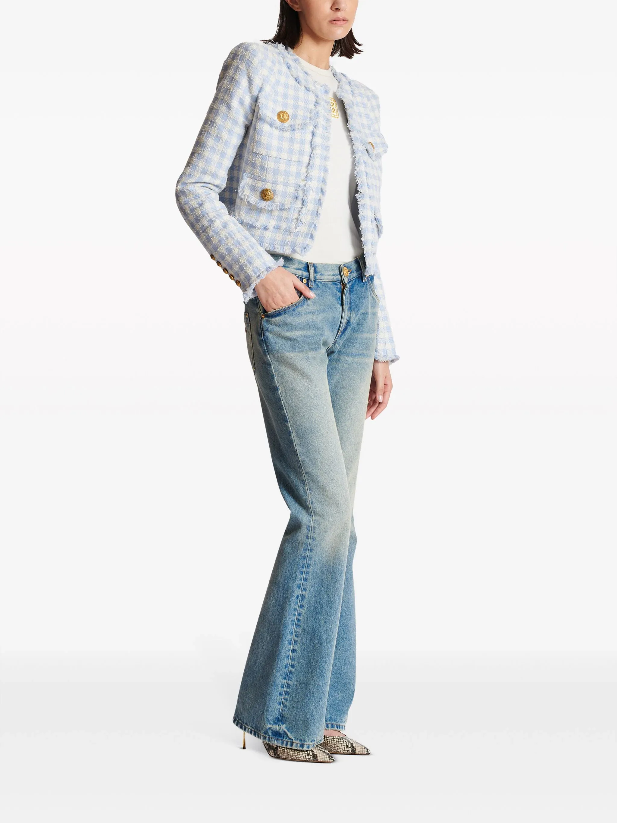 Western Cropped Bootcut Blue Denim Jeans