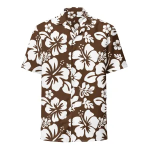 White and Brown Hawaiian Print Aloha Shirt