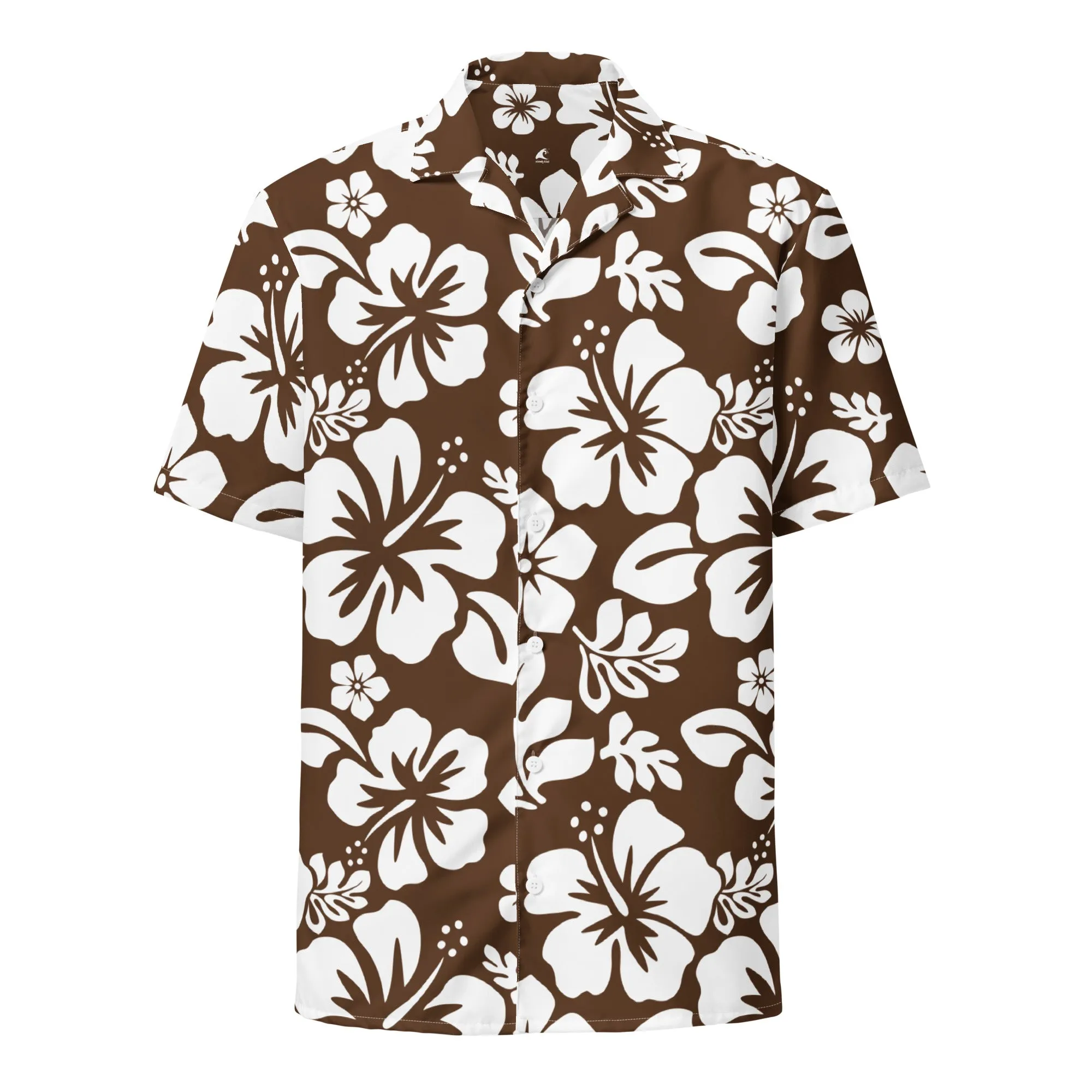 White and Brown Hawaiian Print Aloha Shirt