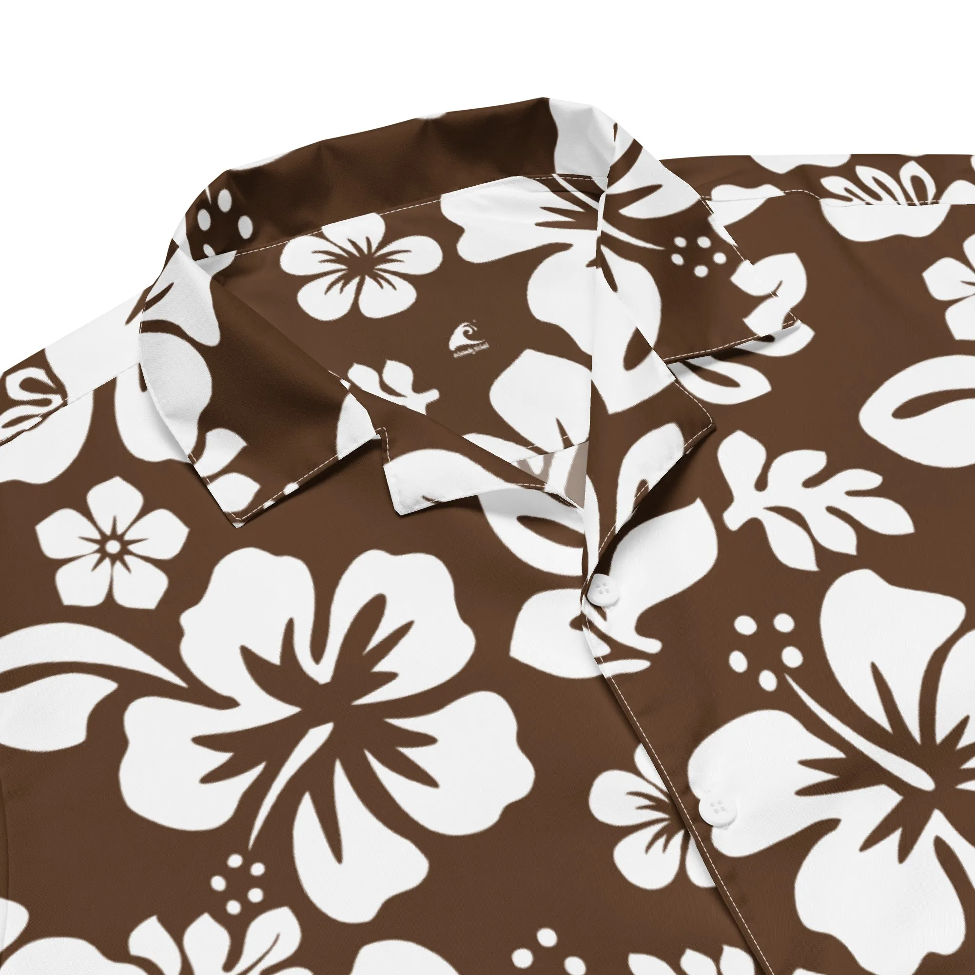 White and Brown Hawaiian Print Aloha Shirt