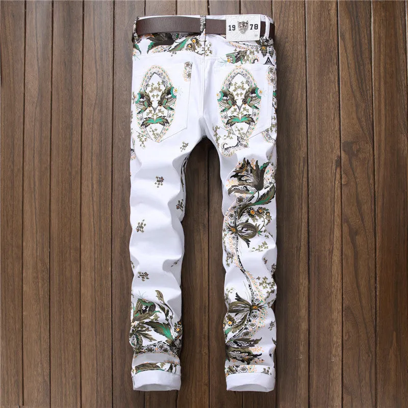 White Flora print Denim