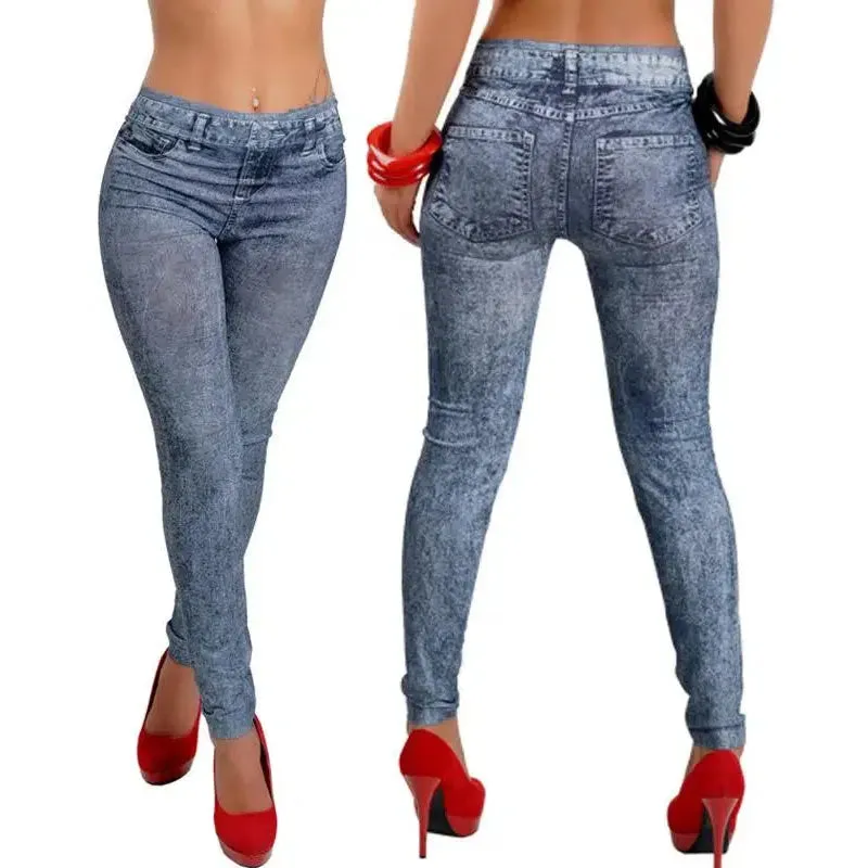 Women New Fashion Classic Stretchy Slim Leggings Sexy Imitation Jean Skinny Jeggings Big Size Chic Comfort Pants