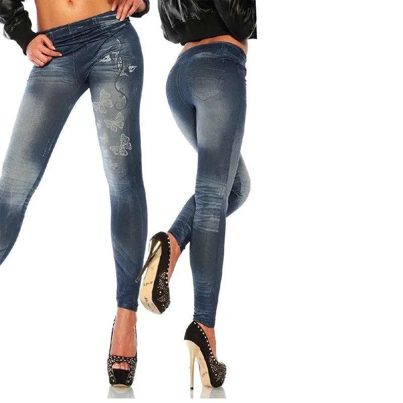 Women New Fashion Classic Stretchy Slim Leggings Sexy Imitation Jean Skinny Jeggings Big Size Chic Comfort Pants