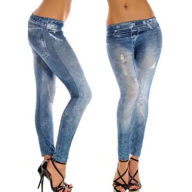 Women New Fashion Classic Stretchy Slim Leggings Sexy Imitation Jean Skinny Jeggings Big Size Chic Comfort Pants