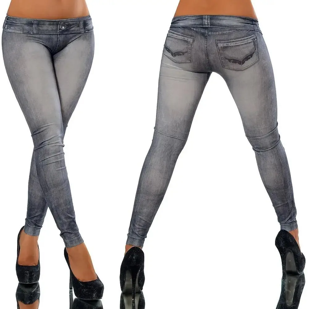 Women New Fashion Classic Stretchy Slim Leggings Sexy Imitation Jean Skinny Jeggings Big Size Chic Comfort Pants