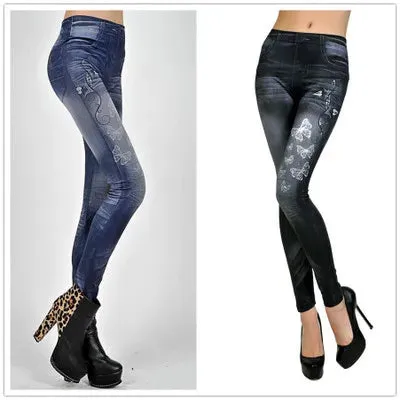 Women New Fashion Classic Stretchy Slim Leggings Sexy Imitation Jean Skinny Jeggings Big Size Chic Comfort Pants