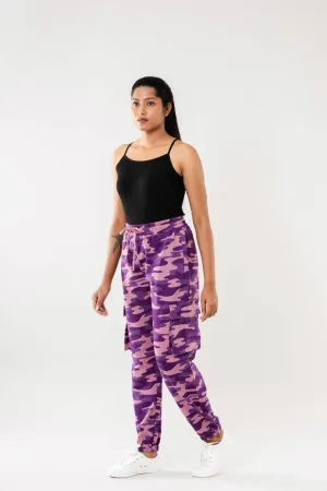Women Purple Camo Print Cargo Joggers