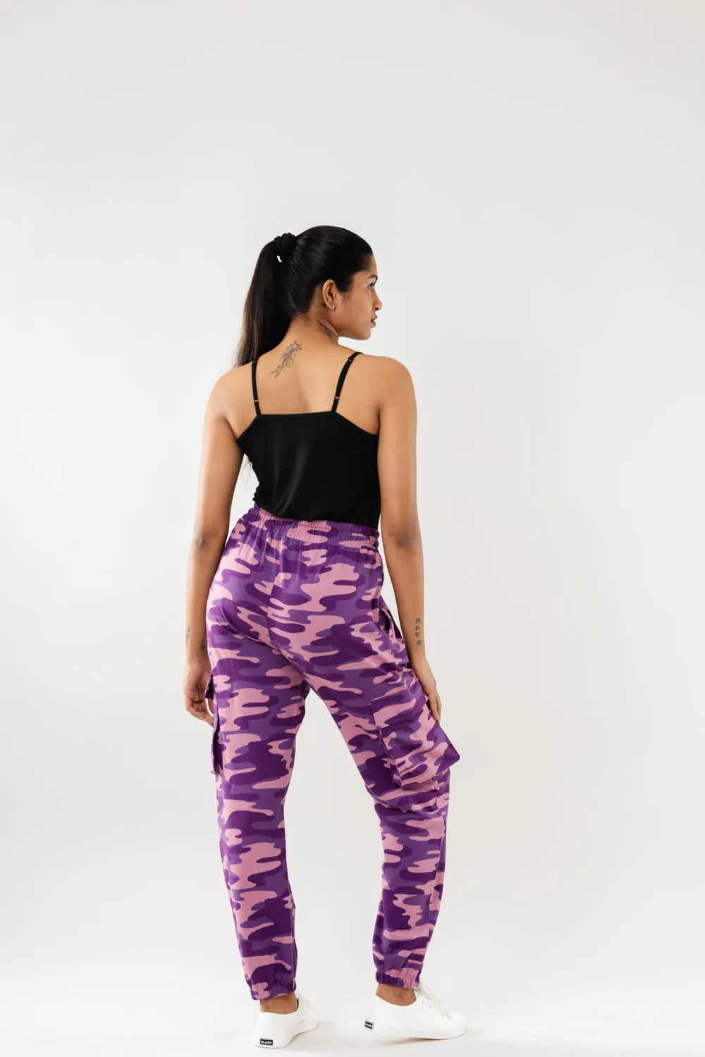 Women Purple Camo Print Cargo Joggers