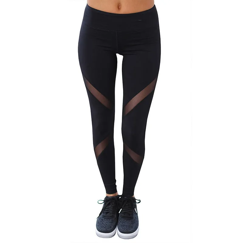 Women's Spring Ankle-Length Fitness Leggings With Mesh Inserts