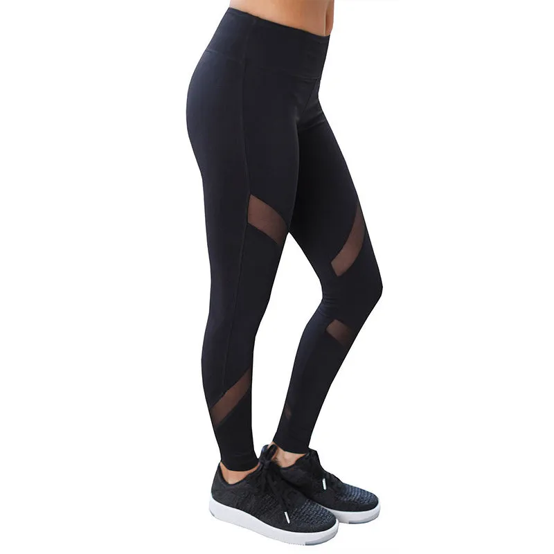 Women's Spring Ankle-Length Fitness Leggings With Mesh Inserts