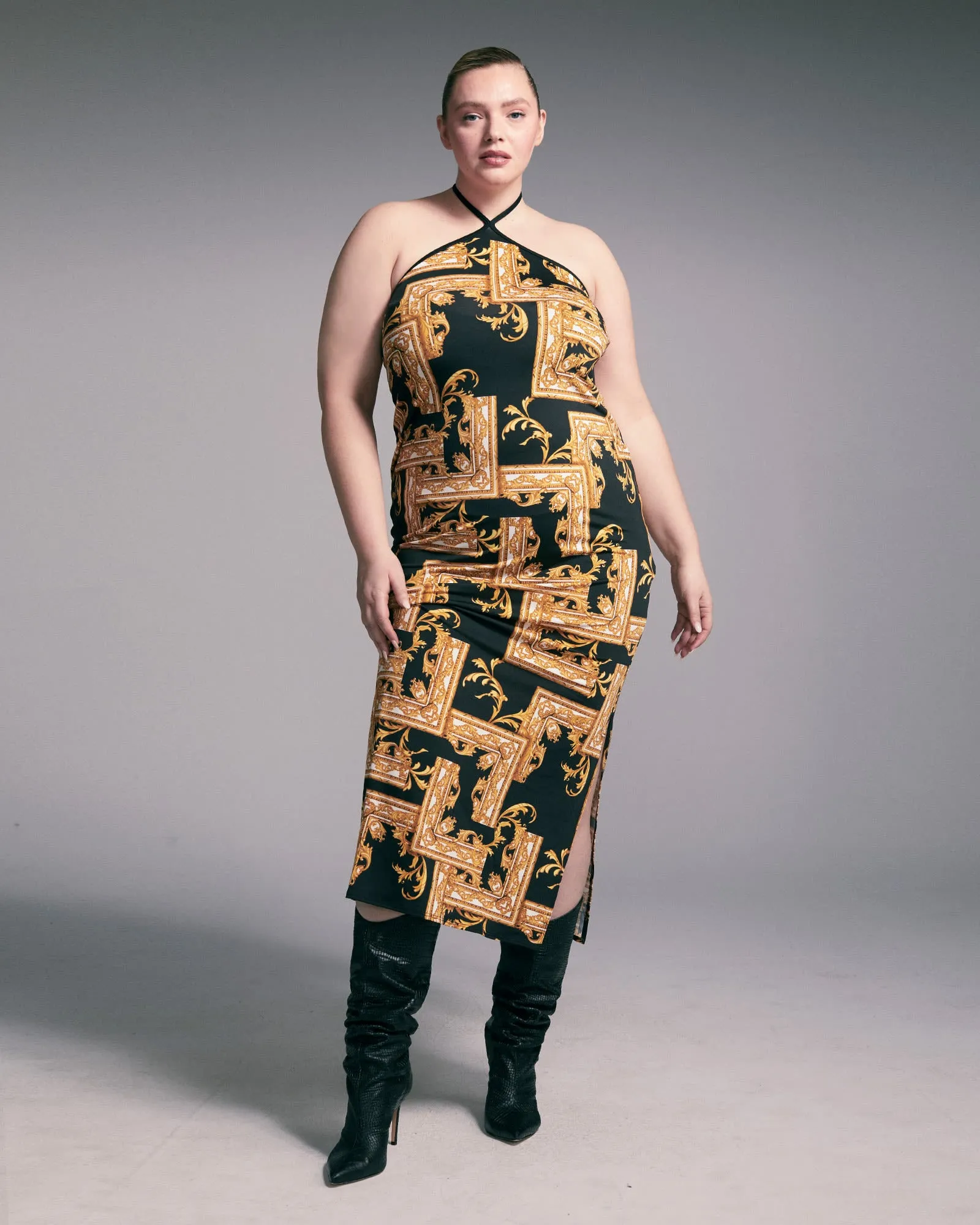 Xandra Halter Neck Maxi Dress | Black/Gold