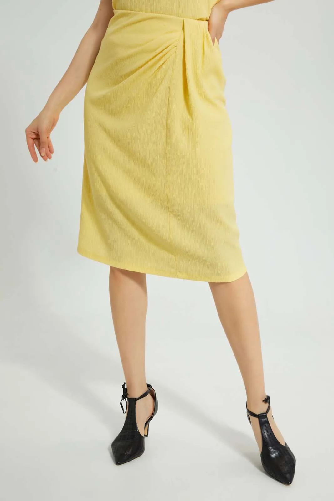 Yellow Pencil Front Wrap Skirt